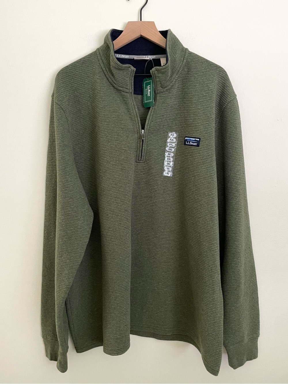 L.L. Bean Men's Olive Green Lakewashed Double Knit Quarter-Zip Pullover